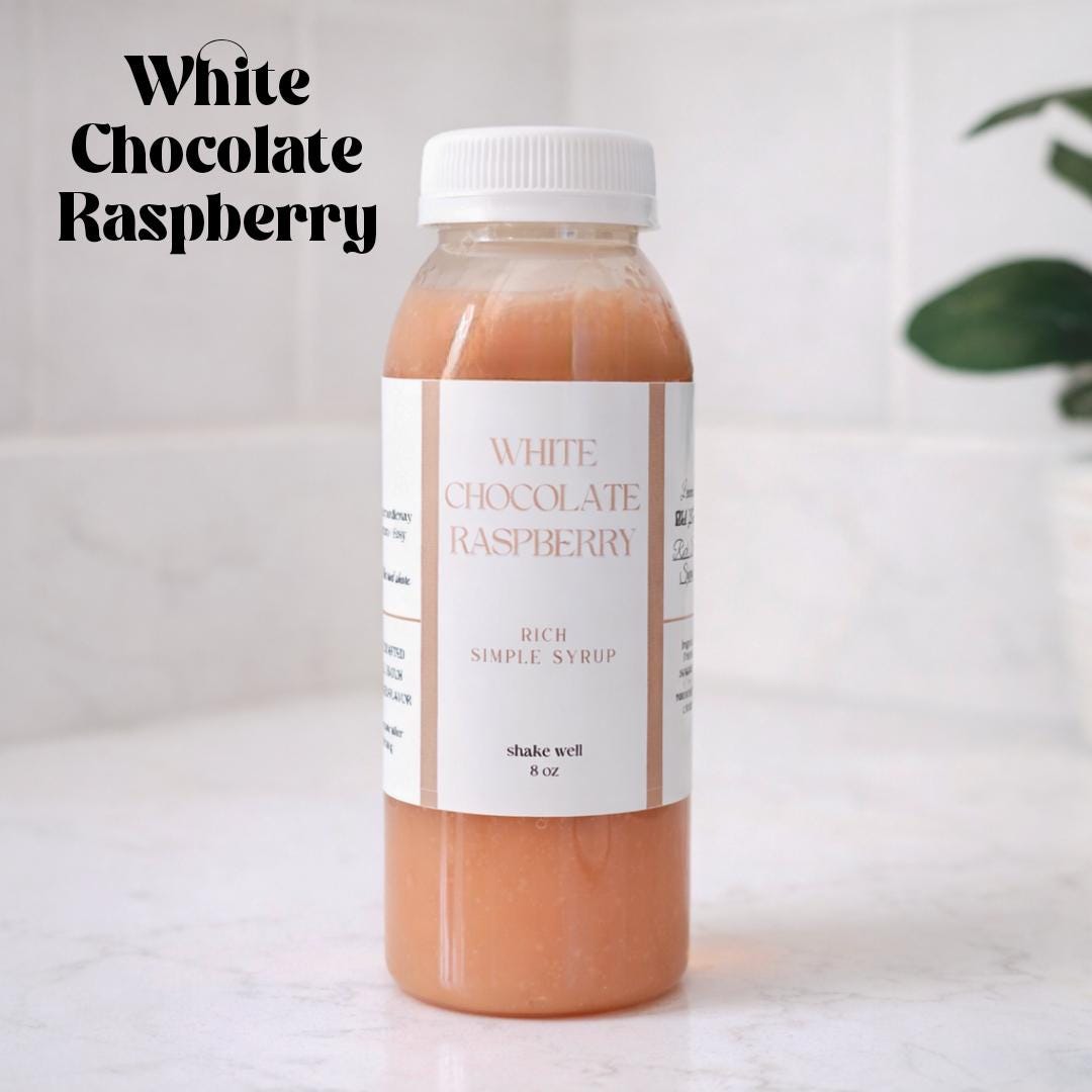 White Chocolate Raspberry Mocha Rich Simple Syrup, Vegan, Cozy, Coffee 8 oz