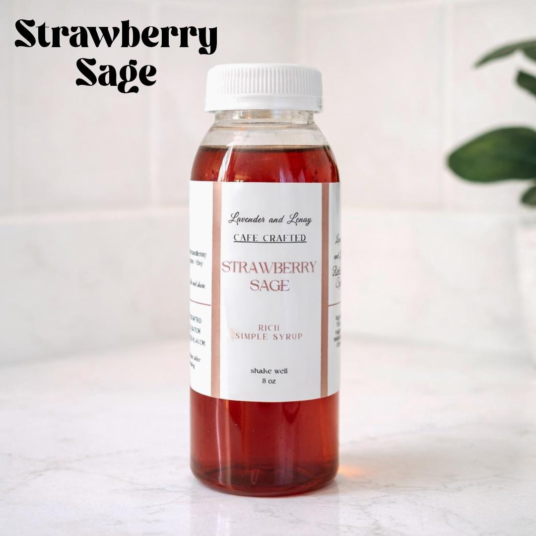Strawberry Sage Rich Syrup, Herbal, Fruity, Spring, 8 oz